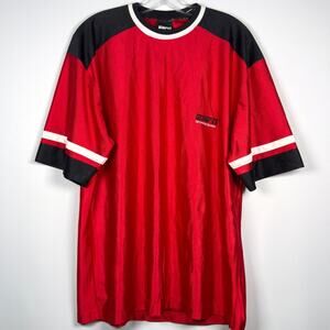 Vintage ESPN Men's Red Crew Neck 100% Polyester Jersey Athleisure Shirt Size L